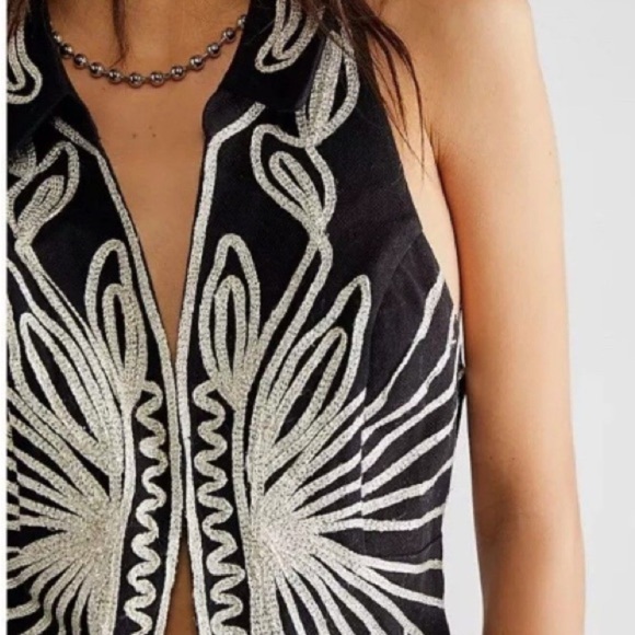 Free People NWOT Head West silver metallic embroidered vest - small - Picture 2 of 5